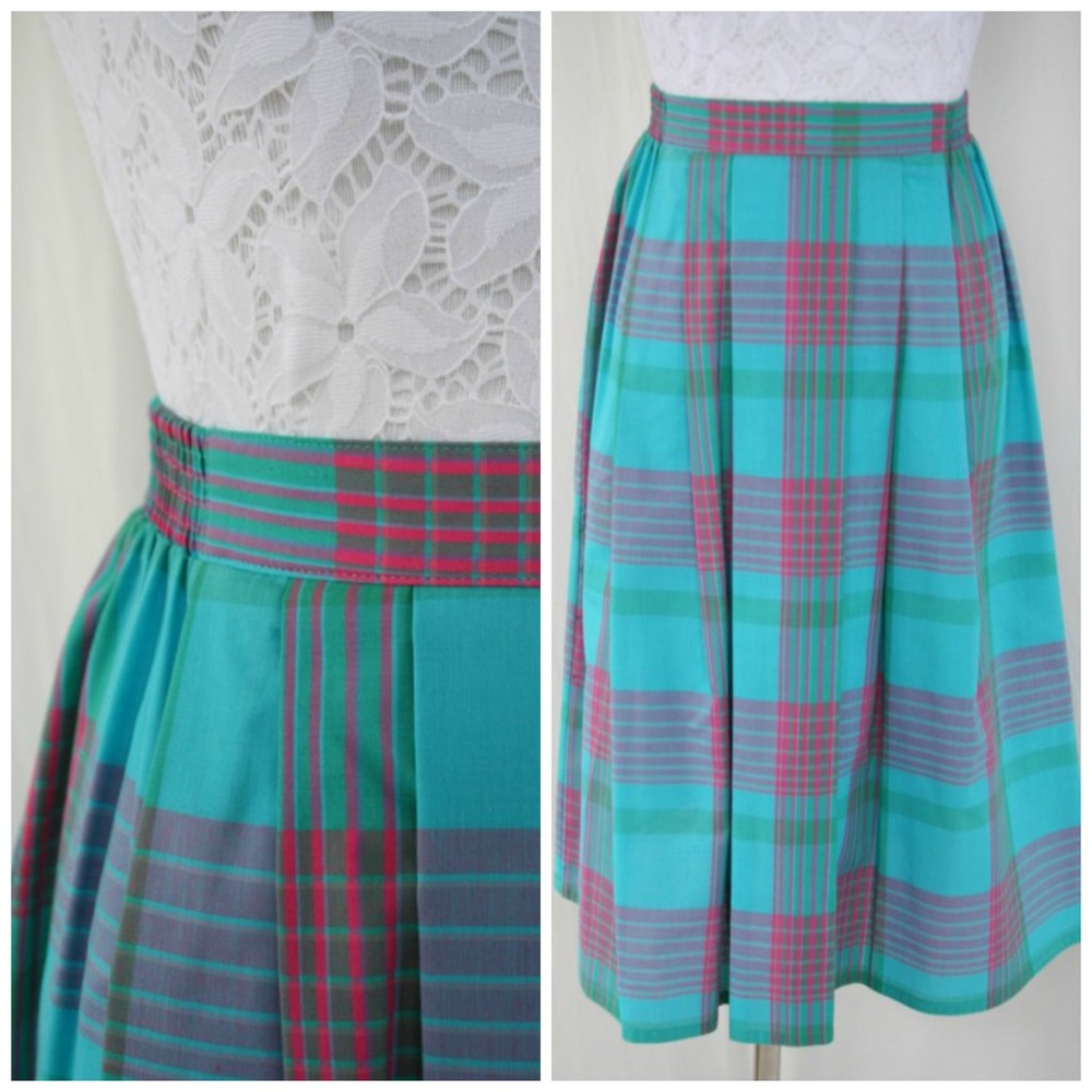 Vintage Teal Plaid Skirt - XS/S